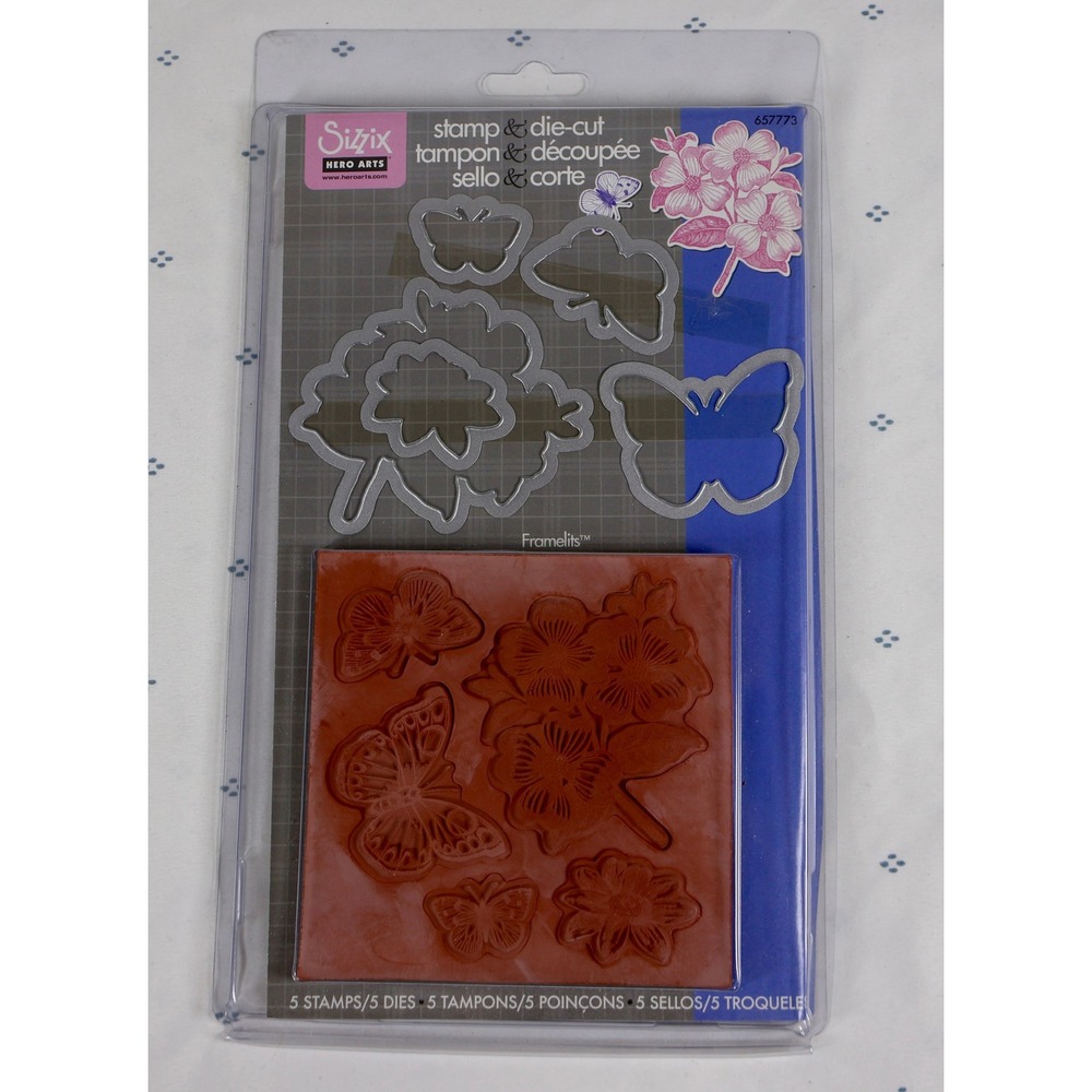 SIZZIX Hero Arts Stamp & Die Cut Set Flowers Butterflies Cling Rubber Framelits‎